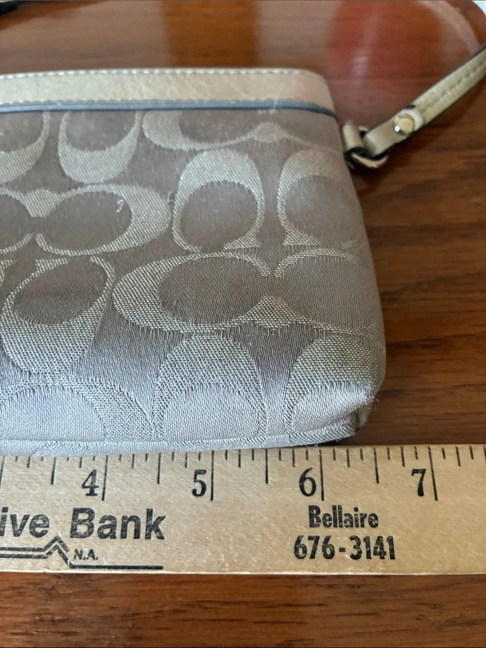 Coach Shimmer Signature Wristlet in   Silver Tone Metallic